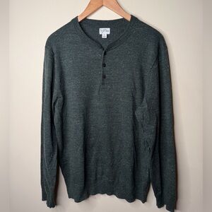 J.Crew Men’s Large Cotton-Silk Donegal Tweed Henley Sweater. Green. Classic
